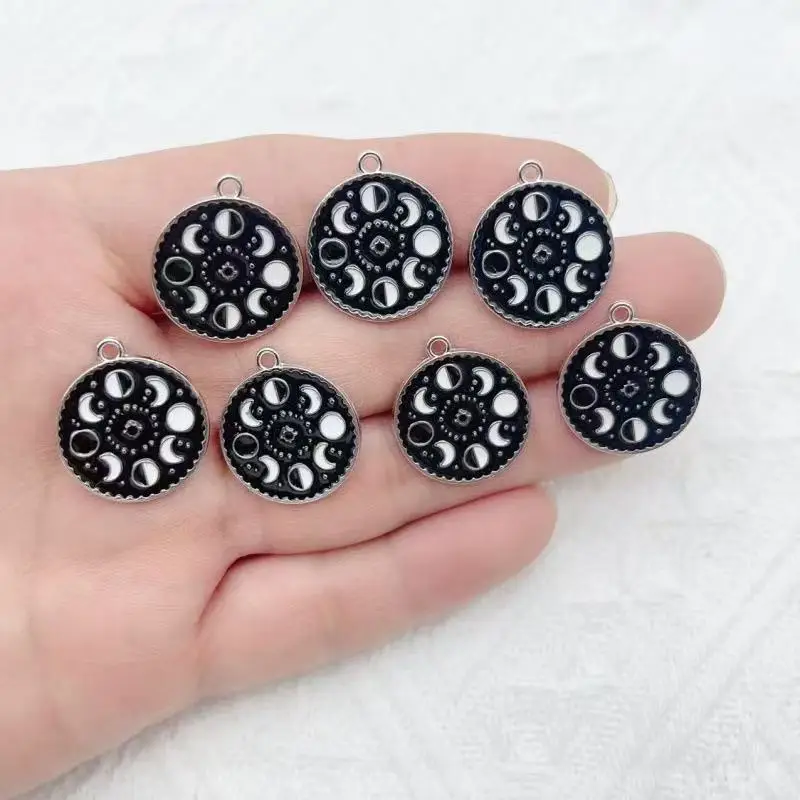 10pcs Moon Star Moon Phase Pendant DIY Handmade Accessories Alloy Keychain Pendant Necklace Earrings Pendant image 3