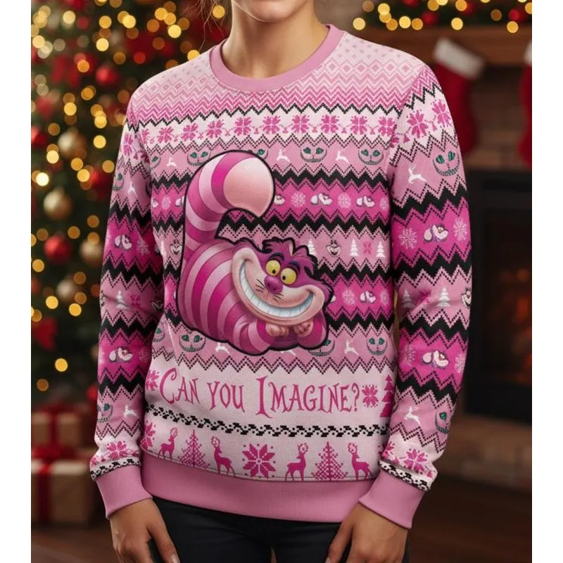 Gato de Cheshire de Alicia en el país de las Maravillas de Disney "¿puede imaginar?" Sudadera con estampado navideño feo para adultos, ropa de vacaciones para niños y niñas, Y2k