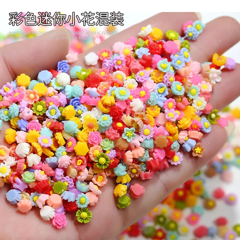 50PCS Mix Mini Colorful Beautiful Blossom Sunflowers Florets Resin Nail Art Rhinestones Decorations Manicure Charms Accessories