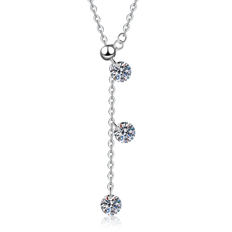 S925 pure silver moissanite necklace for women, simple Korean version, light luxury tassel pendant, adjustable collarbone chain