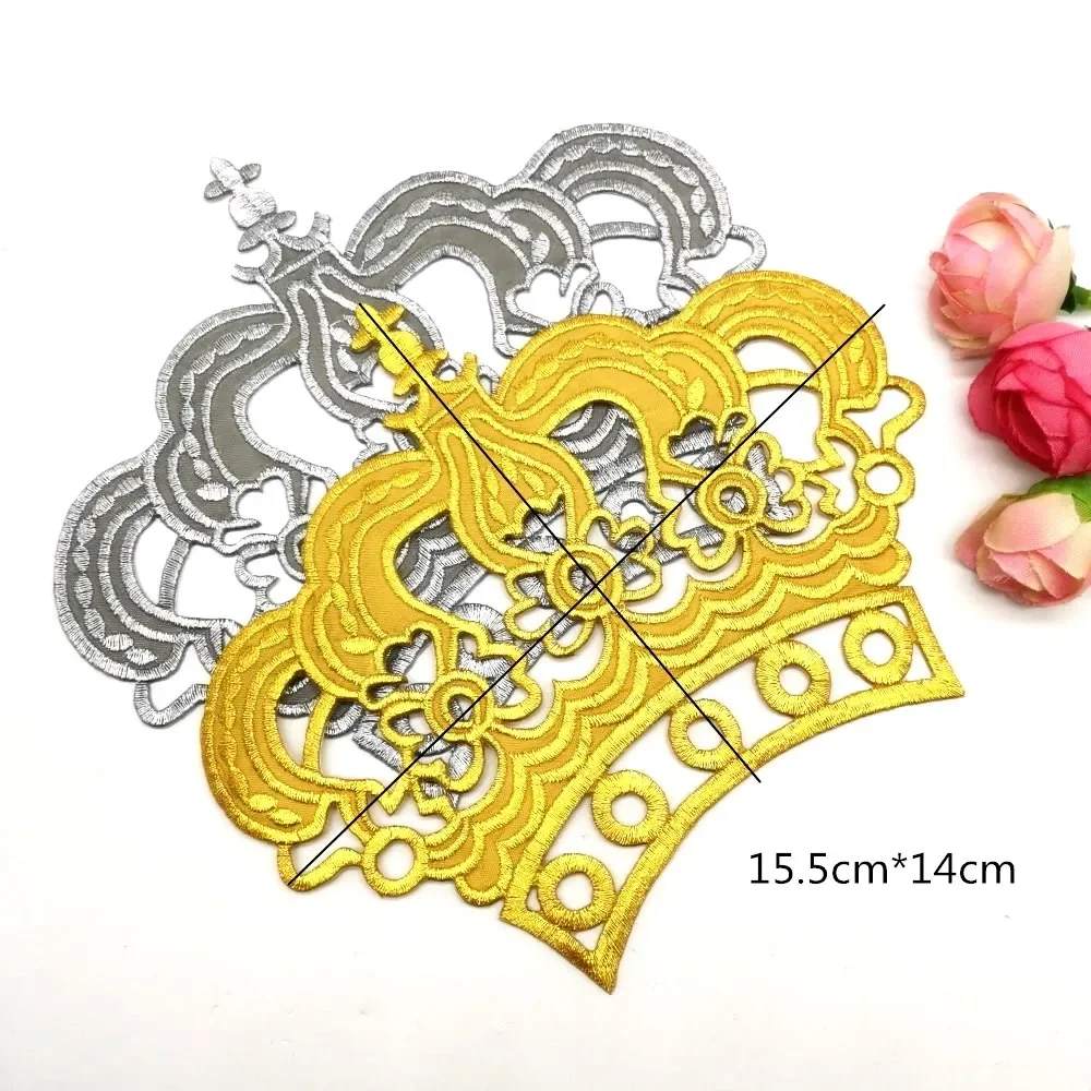 Iron On Patches Gold Royal Crown Budges Flower Embroidered Patches Diy Garment Appliques Costume Cosplay