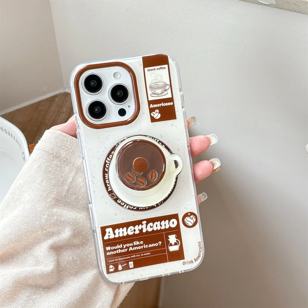 

Cartoon Americano Black Coffee Magsafe Wireless Charge Case For iPhone 17 16 15 14 13 Pro Max Plus shake Magnetic Holder Cover