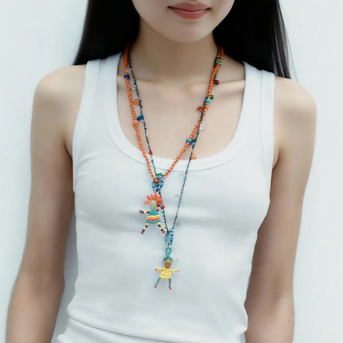 

2025 New ZAA Boho Double-layer Handmade Beaded Doll Pendant Necklaces for Women Holiday Party Jewelry Gifts