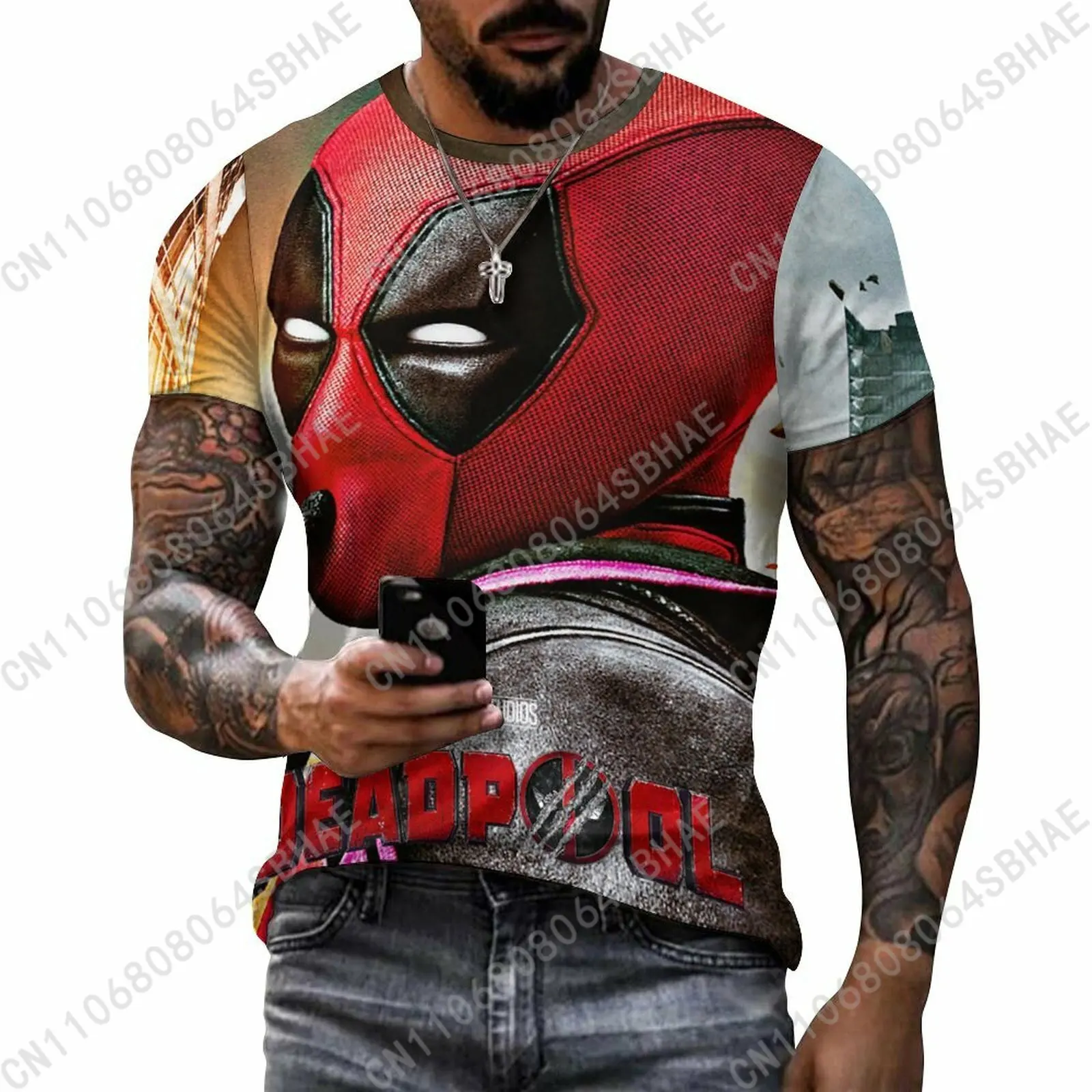 

Marvel Deadpool Custom Pattern Men's Cotton T-Shirt Short Sleeve Tee Men Tops Personalized Tshirt Summer Cosplay
