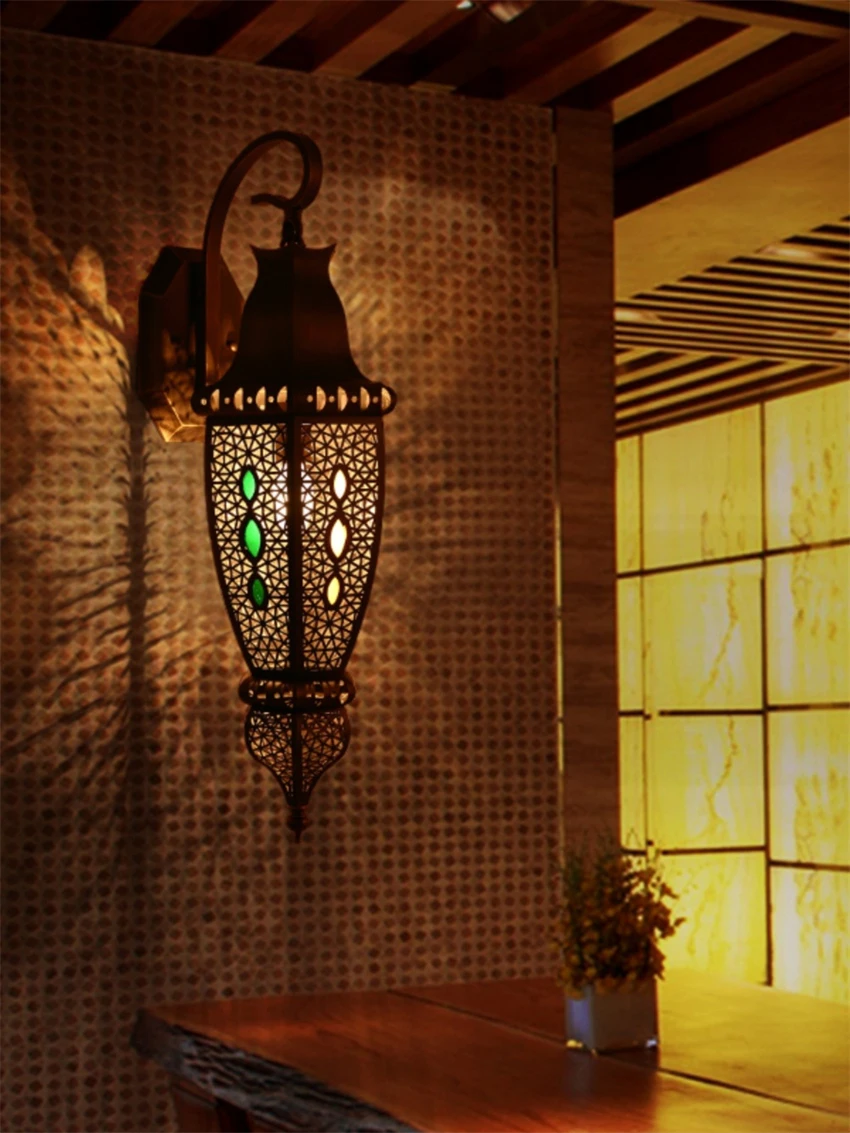 

Arabic style hollow bronze wall lamps restaurant lamps engineering villa aisle retro lamps dining room wall sconces lights