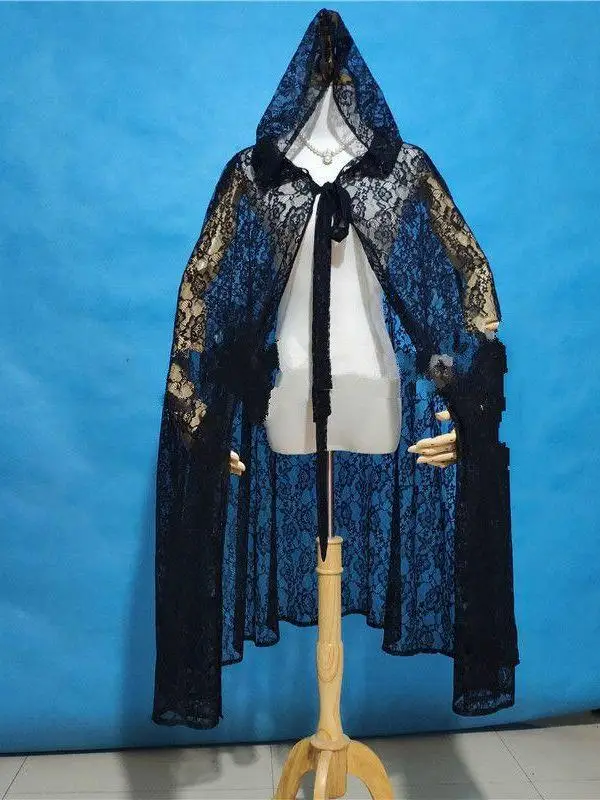 

Halloween Black Style Lace See-through Transparent Gothic Dark Series Coat Sexy Lace Robe Women's Costume Polyester