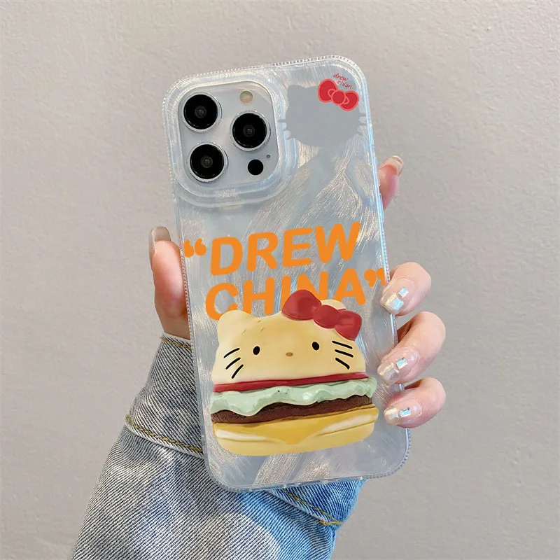 

Hamburger Hello Kitty Phone Case For iPhone 16 Pro Max For iPhone 15 14 12 13 11 Pro Max 15 16 13 Pro XR XS X 7 8 Plus Y2K Cover