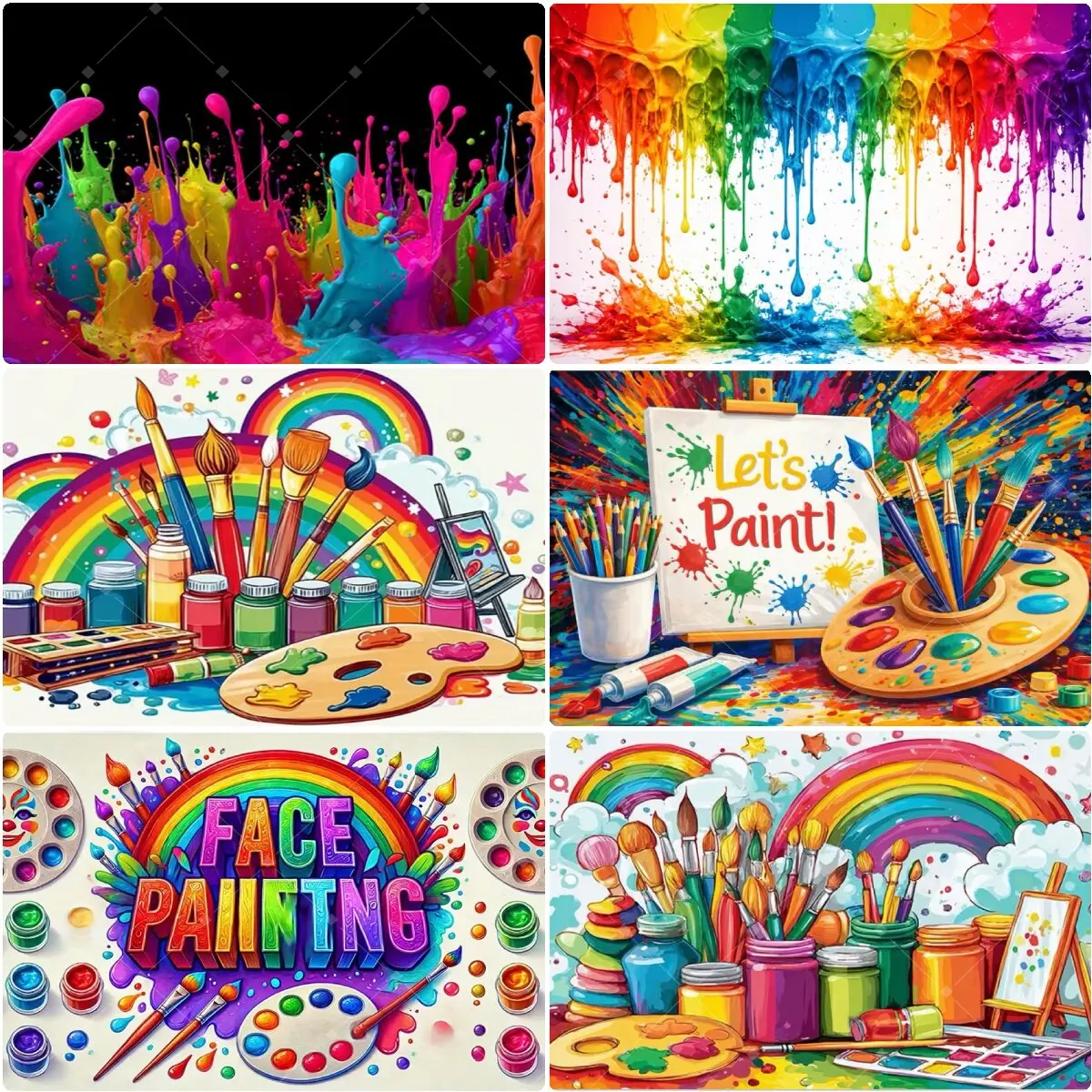 Let's Paint Party Art Painting Theme Backdrop Art Splash Graffiti Banner Birthday Party Poster Brushing Brushes Background Props
