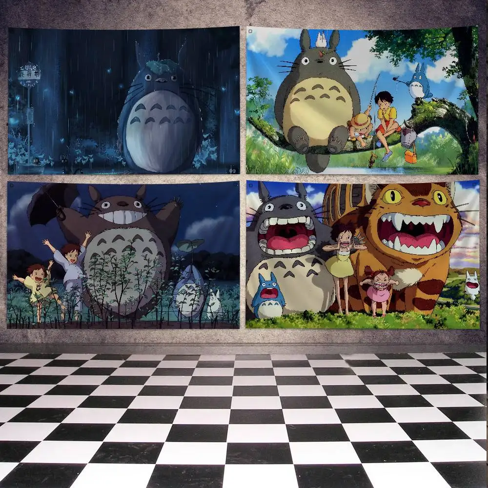 Cartoon Anime Movies Totoro Flag Banners Four Hole Flag Polyester Outdoor Decor Room Aesthetic