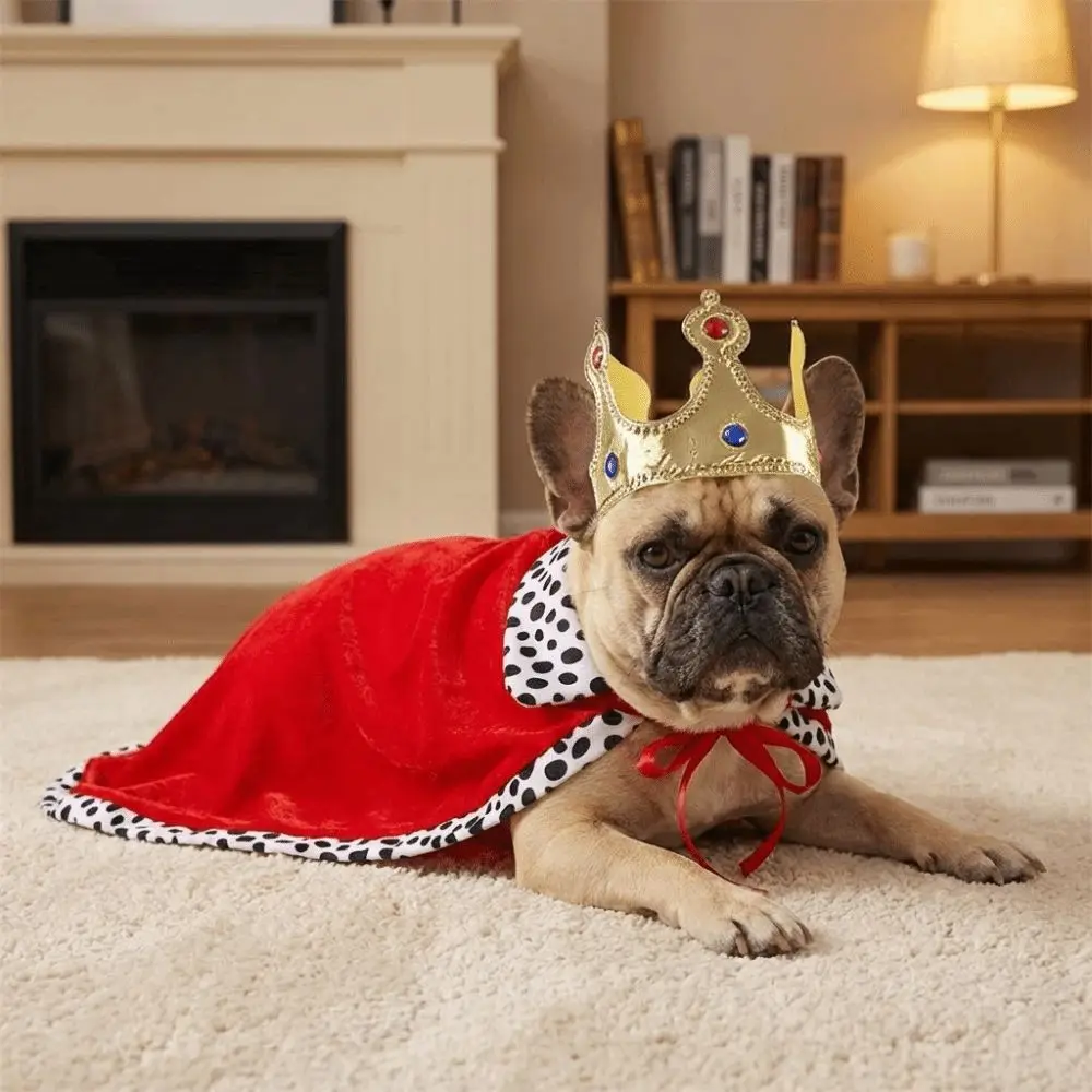Hundekleidung: Verstellbarer Hunde-Königsumhang mit Krone, Samtbesatz, Haustier-Cosplay-Umhang, gemütliches, atmungsaktives Haustierkostüm für Fotoshootings – Detail 9