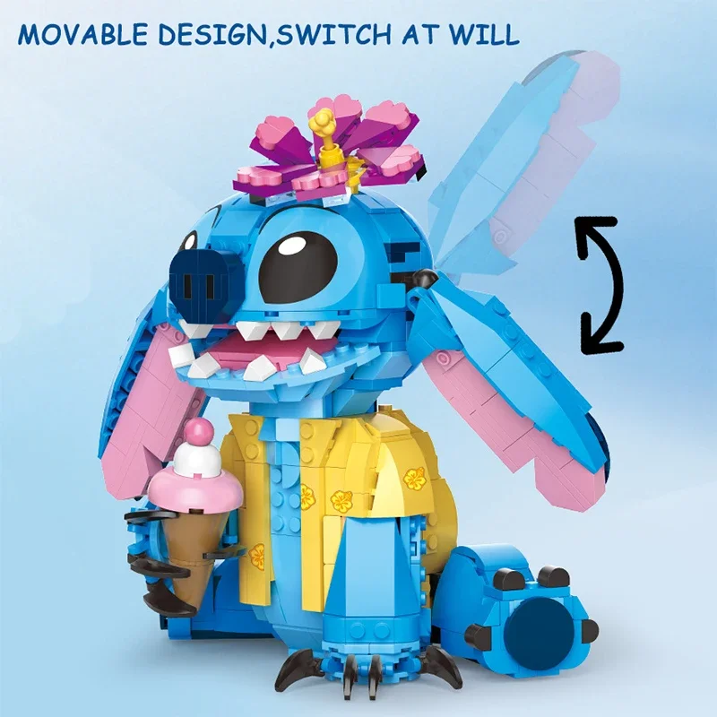 Disney Stitch Building Blocks Cartoon Cute Kids Puzzle Assemblaggio Giocattoli Mobilità dell'orecchio Ragazza Ragazzo Compleanno Regalo di Natale Giocattoli