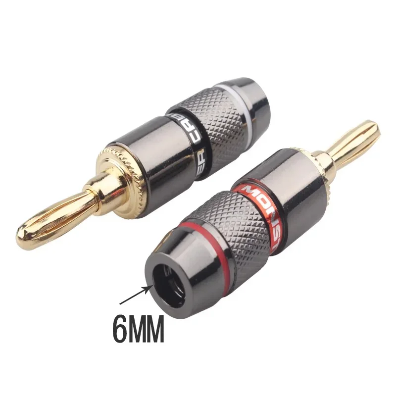 10PCS 4mm 24K Gold Plated Banana Plugs Screw Lock Speaker Wire Connector Set Red Black Audio Jack Terminals for HiFi Amplifier