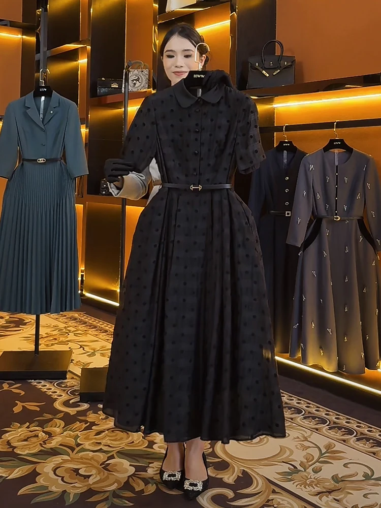 Ele Bla Dr 2024 Summer New High-End ort Sve Long Skirt Women's Faionable A-Line Silhouette Simple Sle