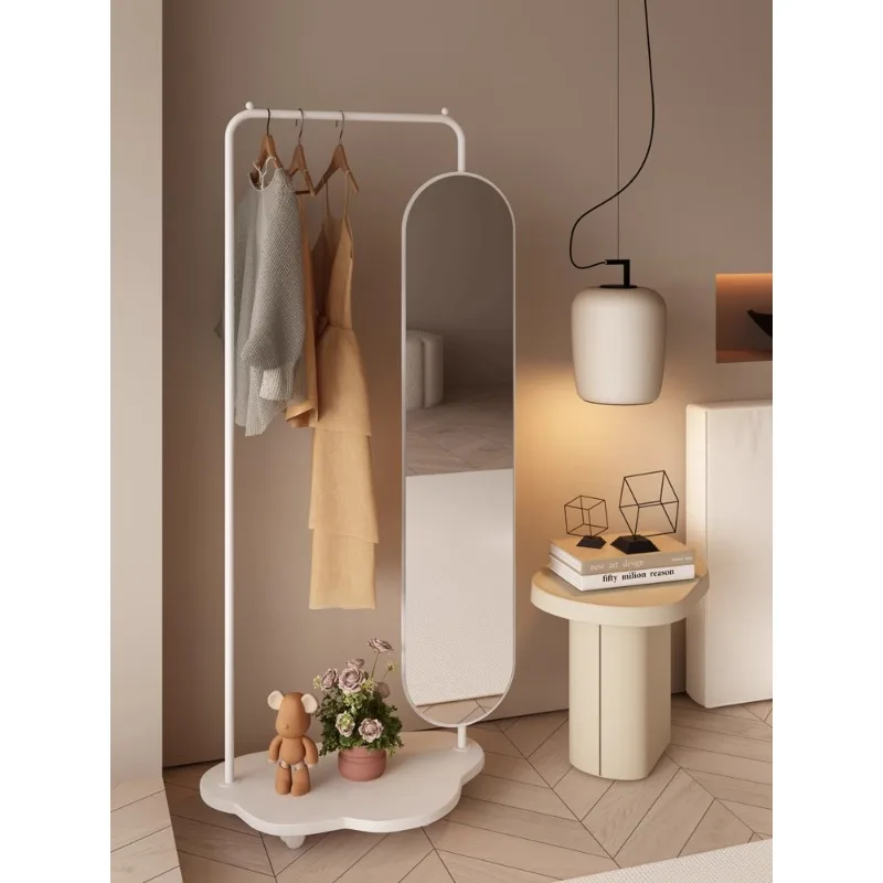 Cream wind mirror clothes hanger integrated 360 rotating mirror movable floor-to-ceiling coat rack bedroom porch