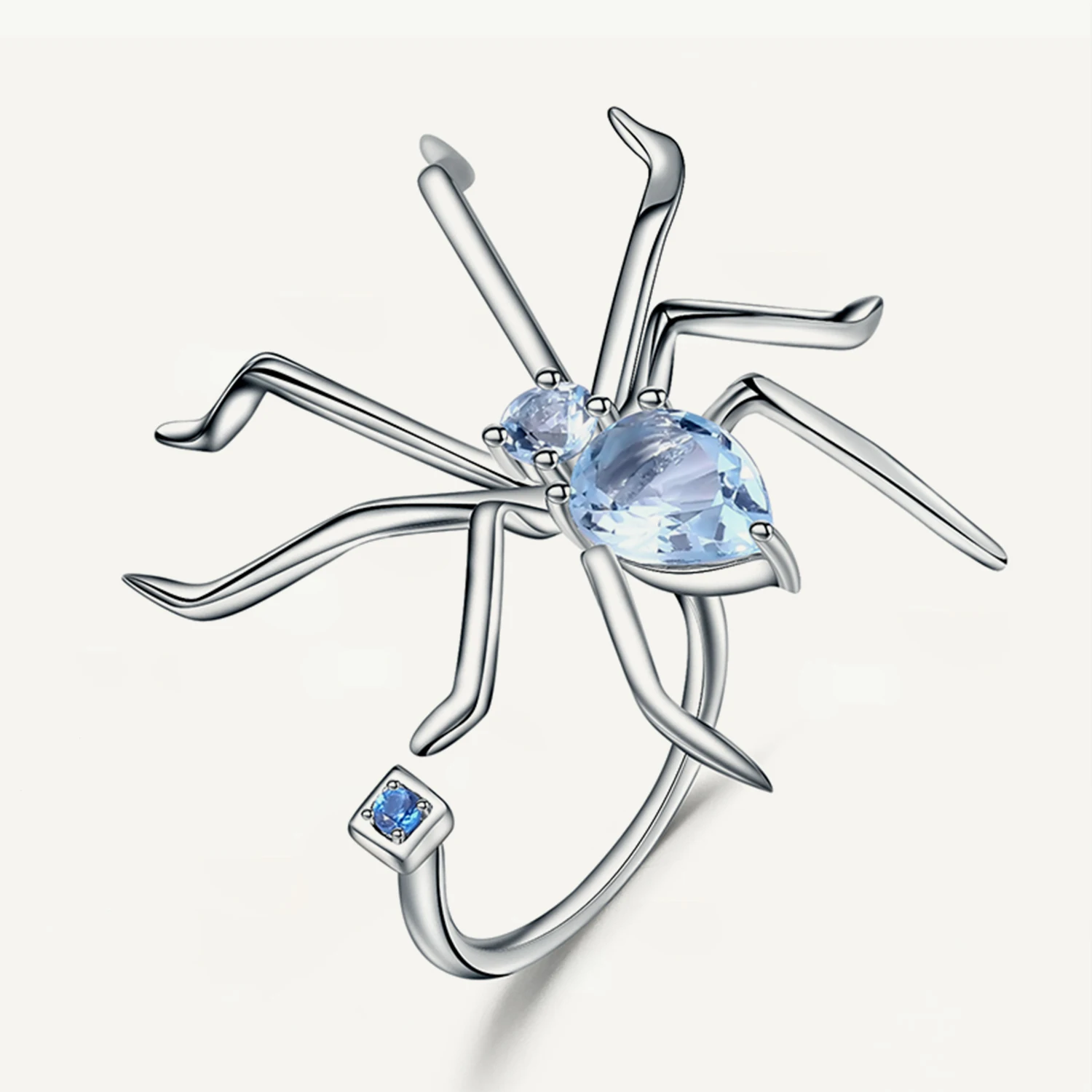 

GEM'S BALLET Spider Shape Natural Sky Blue Topaz Ring 925 Sterling Silver Gemstone Animal Punk Rings For Women Party Funny Gifts