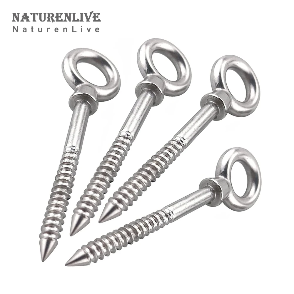 6Pcs M6/M8 Eye Shape Screws Metal Hook, 316 Stainless Steel Wood Terminal Ring Eyelet Hooks Self Tapping Wire Rope Accessories