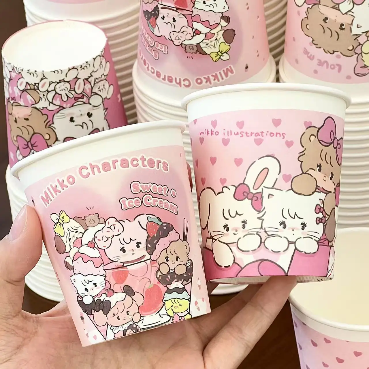 

50pcs Kawaii Mikko Disposable Paper Cup 200ml Household Party Anime Cartoon Cute Thick Hard Paper Cup Girls Birthday Gifts Toys