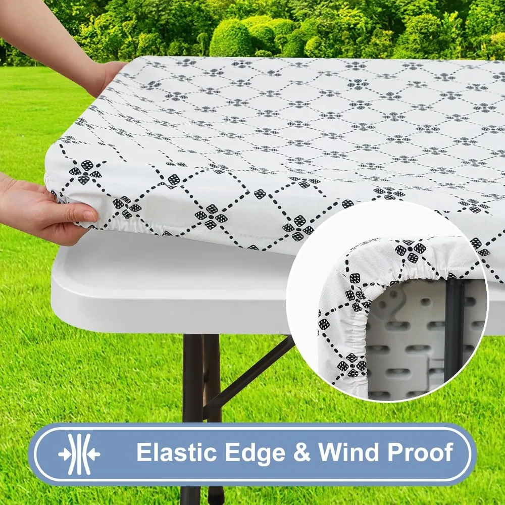 Waterproof Elastic Rectangle Picnic Table Cloth Scratch Resistant Washable Elastic Fitted Tablecloth Elastic Edge Reusable