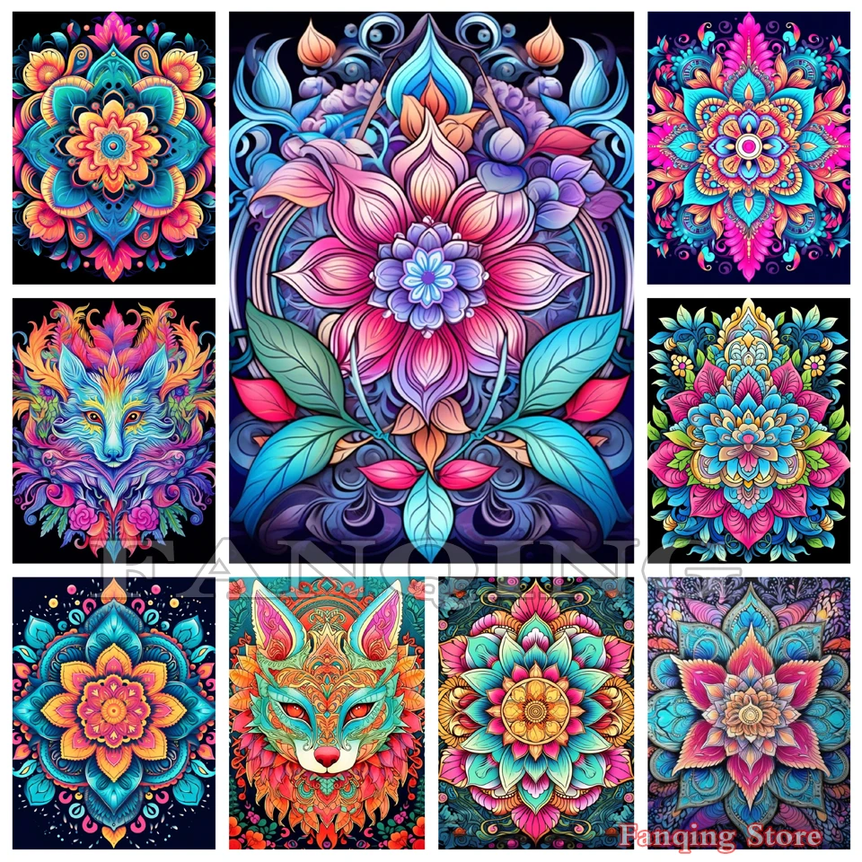 Mandala Diamond Painting Full Drill 5D Diamond Mosaic Abstract Flower Art DIY Cross Stitch Kits Rhinestone Pictures Decor Home