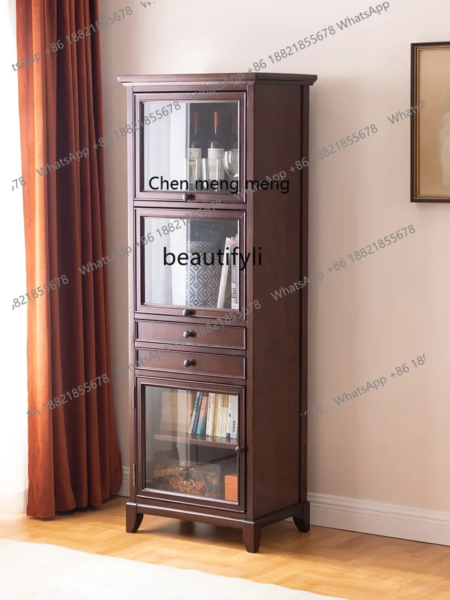 

P178 American Country Retro All Solid Wood TV High Side Living Room Storage Wine Cabinet Sofa Side Cabinet