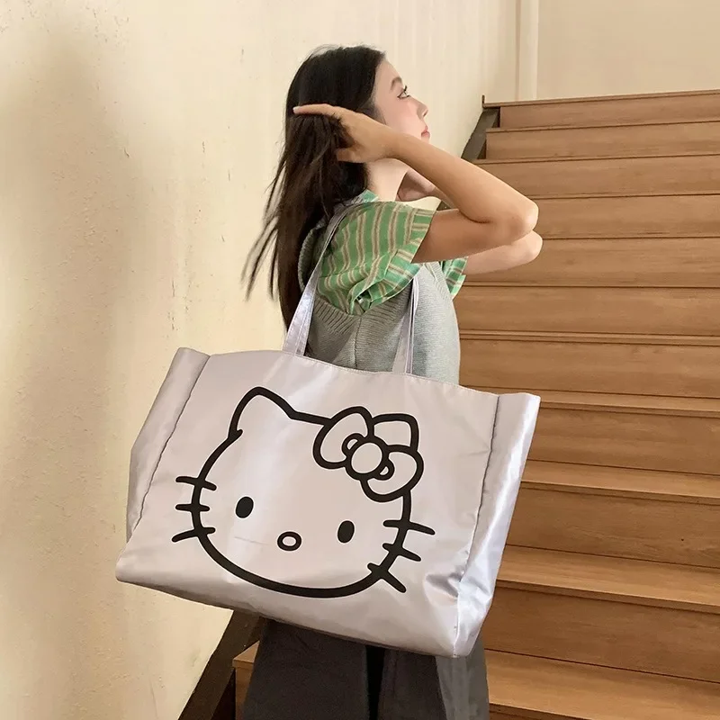 Sanrio Women Hello Kitty Tote Bag Large Capacity Travel Bag Soft Leather Portable Makeup Wash Commuting Storage Bags Girls Gifts