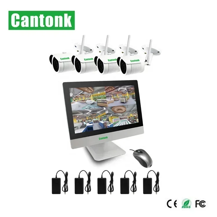 

CANTONK WiFi Smart Home Security 12 Inch LCD Screen 4CH 1080P Wireless CCTV Camera System H.265 ALL IN ONE NVR Kits