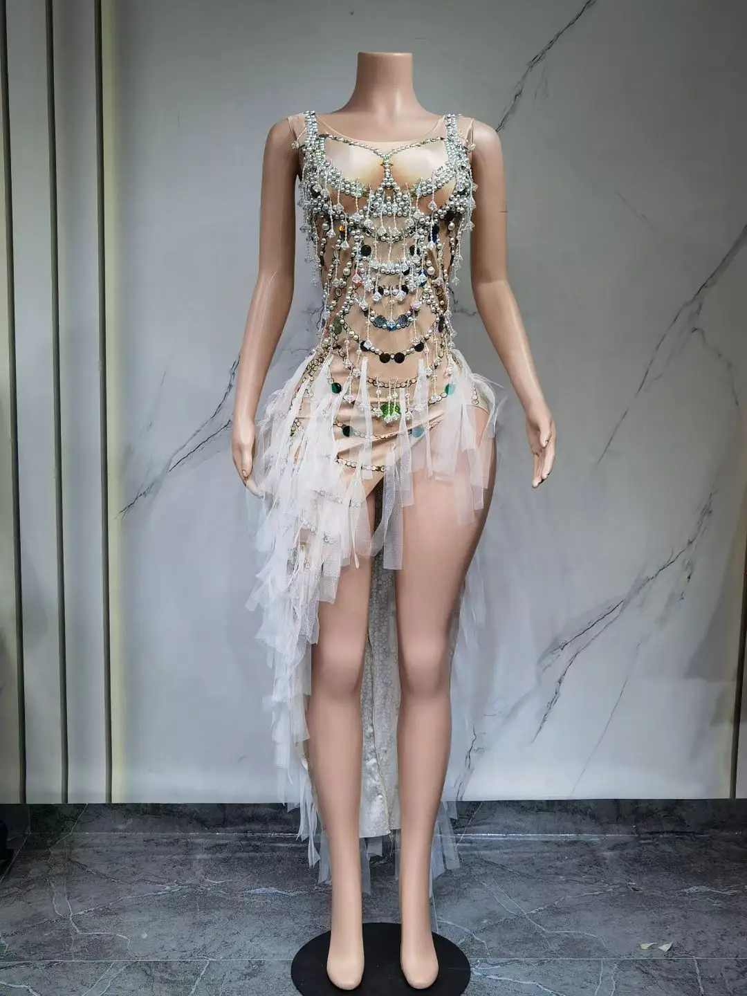 

Длинное платье с разноцветными перьями для праздника, вечеринки, сексуальное платье с жемчугом и стразами, макси-юбка с принтом птицы для женщин Y039