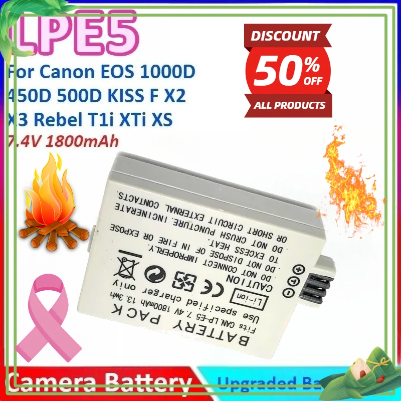 

New 1800mAh 7.4V LP-E5 Replacement Camera Battery +Charger for Canon EOS 1000D 450D 500D for KISS F X2 X3 for Rebel T1i XTi XS