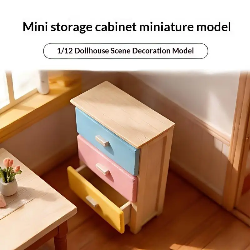 Miniature Drawer Cabinet Bedside Table Ornament 1/12 Dollhouse Furniture Decoration Dolls House Micro Scene Photography Prop