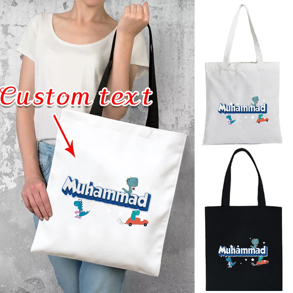 

Personalized Customization Name Shopping Bag Women's Canvas Handbag Fashion Shoulder Bag Large Capacity Commuting Storage Bag