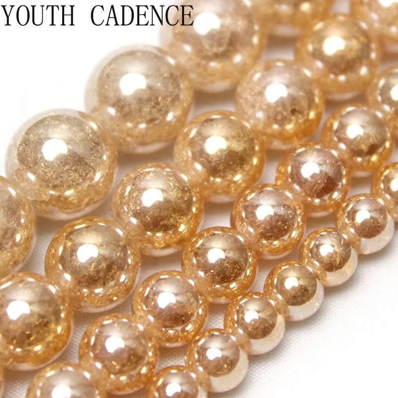 Natural Stone Gold Cracked Crystal Beads 4 6 8 10 12mm Round Loose Spacer Beads For Diy Jewelry Making Handicraft Accessories