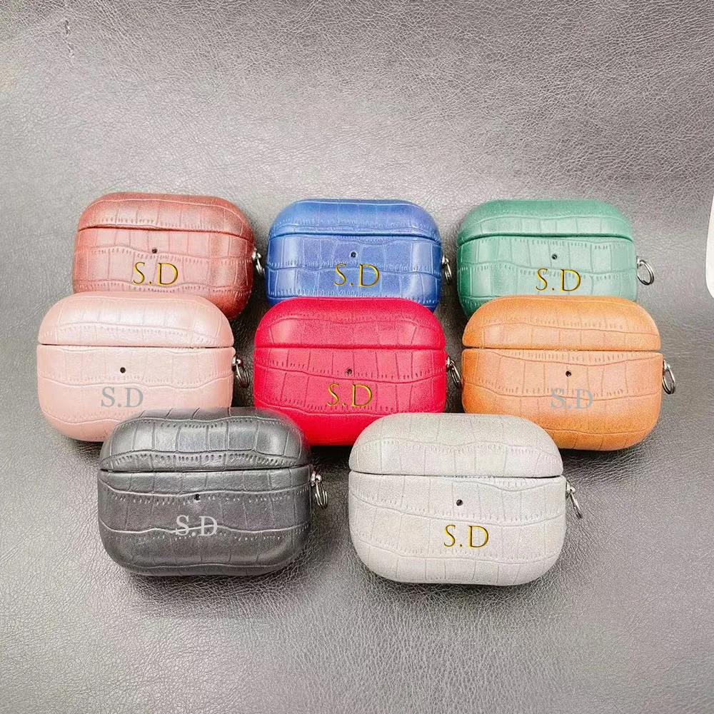 Etui na słuchawki Airpods 1 2 3 4 Pro 2, luksusowy wzór skóry liczi z breloczkiem, personalizowane inicjały, możliwość personalizacji, etui DIY na słuchawki — zdjęcie produktu 6