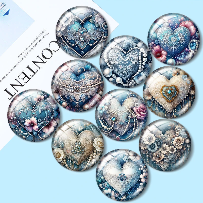 

Fancy Blue Heart 12mm/18mm/20mm/25mm Round photo glass cabochon demo flat back Making findings