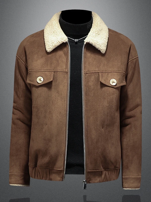 

Мужская утепленная байкерская куртка из искусственной кожи с отложным воротником, повседневная зимняя верхняя одежда из ПУ-материала, стандартный крой