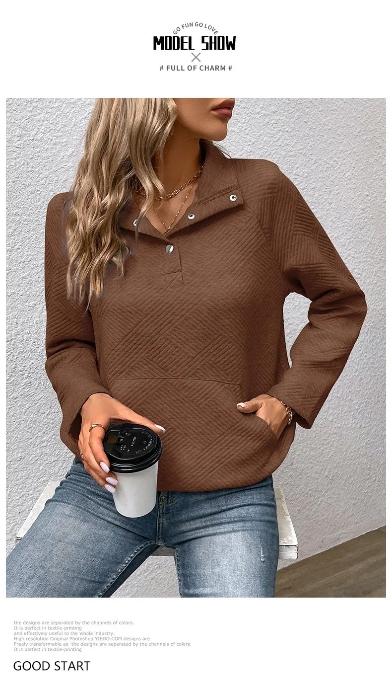 Casual Long Sleeve Hoodie Regular Fit Simple Style with Pocket Stand Collar Thin Regular Length Pullover Colorblock Women Hoodie