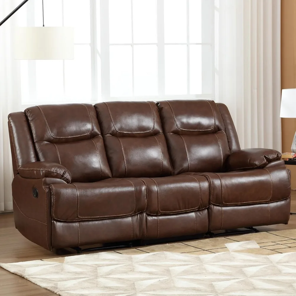 

Genuine Leather Manual Reclining Sofa, 3 Seat Recliner Sofa, Couch for Living Room, Bedroom Furniture, Meeting Room, Brown