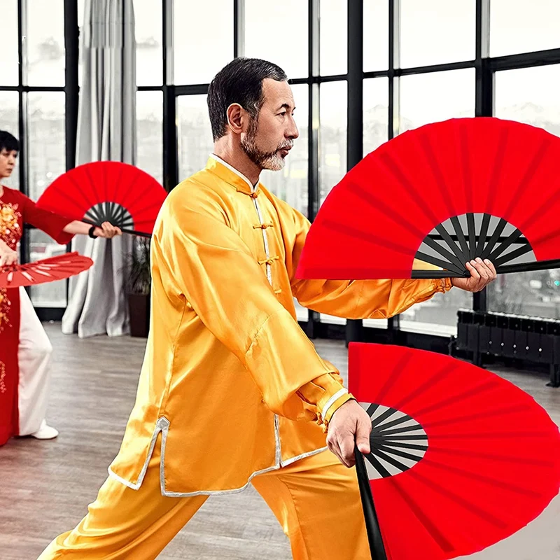 4 Pcs Large Folding Fan Silk Hand Fan Chinese Japanese Kung Fu Tai Chi Handheld Fan Folding Dancing Prop Craft Fan