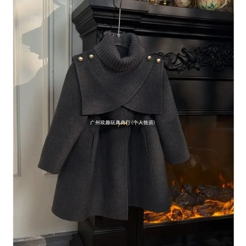 

Autumn Winter Baby Girls Cape+Coat Set Thicken Plush Warm teen kids overcoat meisje Outerwear child clothes outerwear belt 3-13Y