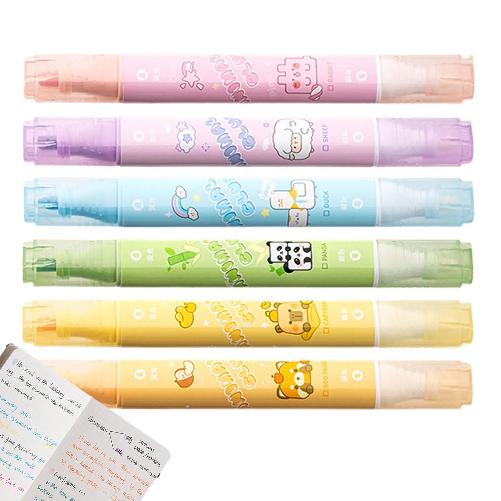 Highlighters Assorted Colors Colorful Double-headed Aesthetic Highlighters Quick-Drying Writing Tool Stationery Supplies For