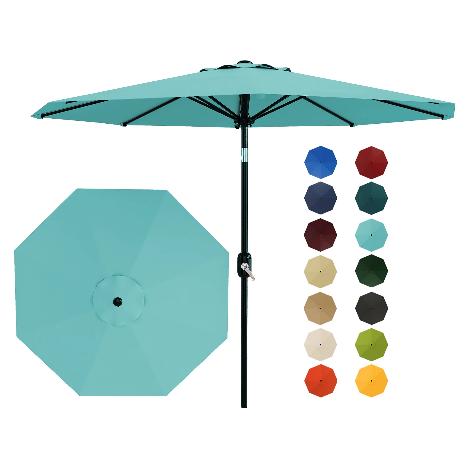 9FT Outdoor Patio Umbrella – Waterproof, UV Protection, 8 Sturdy Ribs, Market Table Parasol with Crank Lift & Push Button Tilt, Sun Shade for Garden, Deck, Pool, Backyard