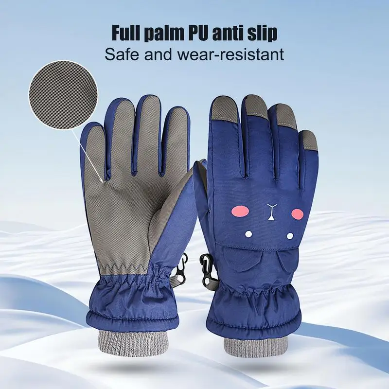 Kids Waterproof Gloves Cartoon Bear Outdoor Sports Gloves Breathable Anti Slip Lightweight Windproof Ski Gloves For Hiking