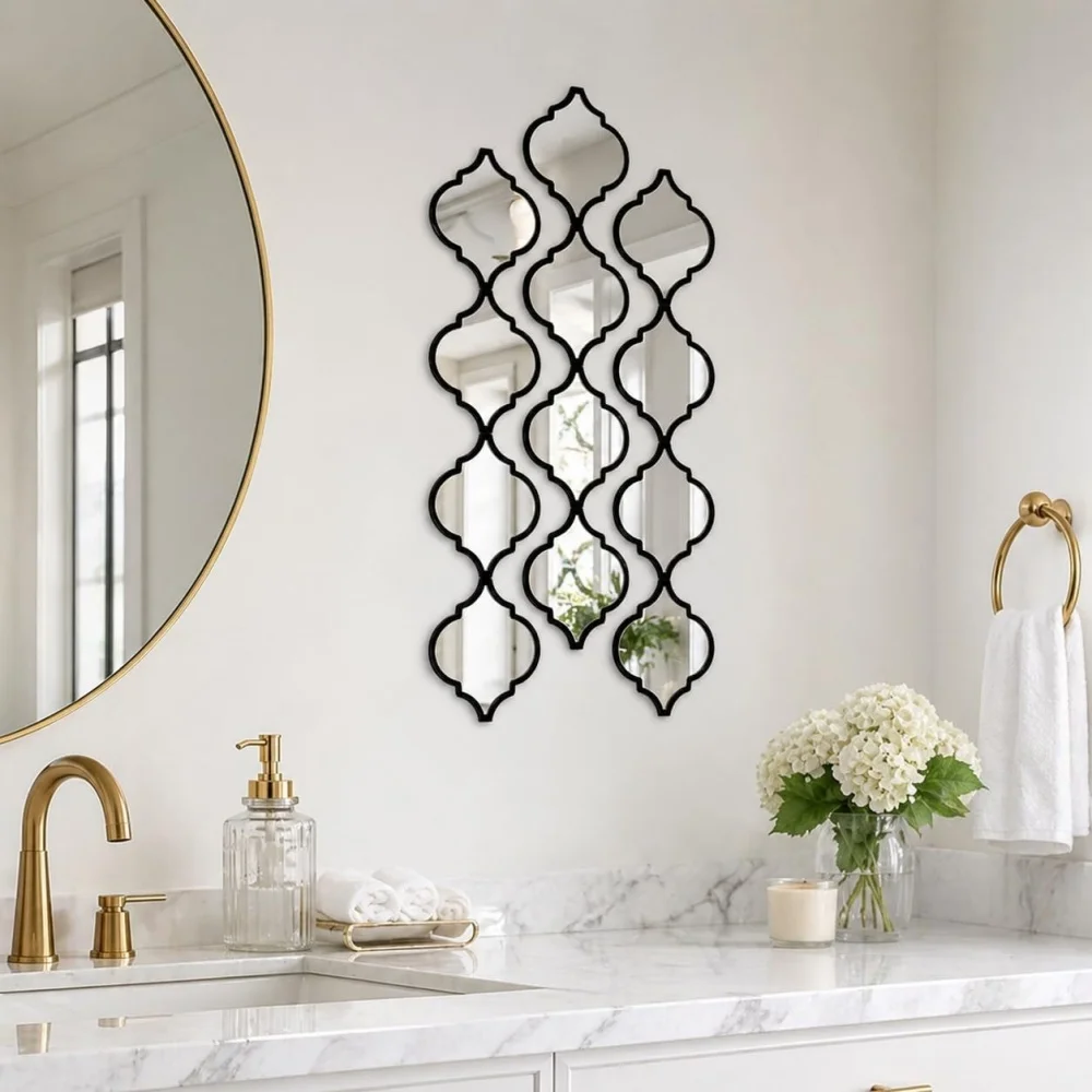 1/6/12pcs Gourd-Shaped Mirror Acrylic Sticker Wall Restaurant Decor Boho Lantern Shaped Wall Sticker Home Bedroom Living Decor ﻿
