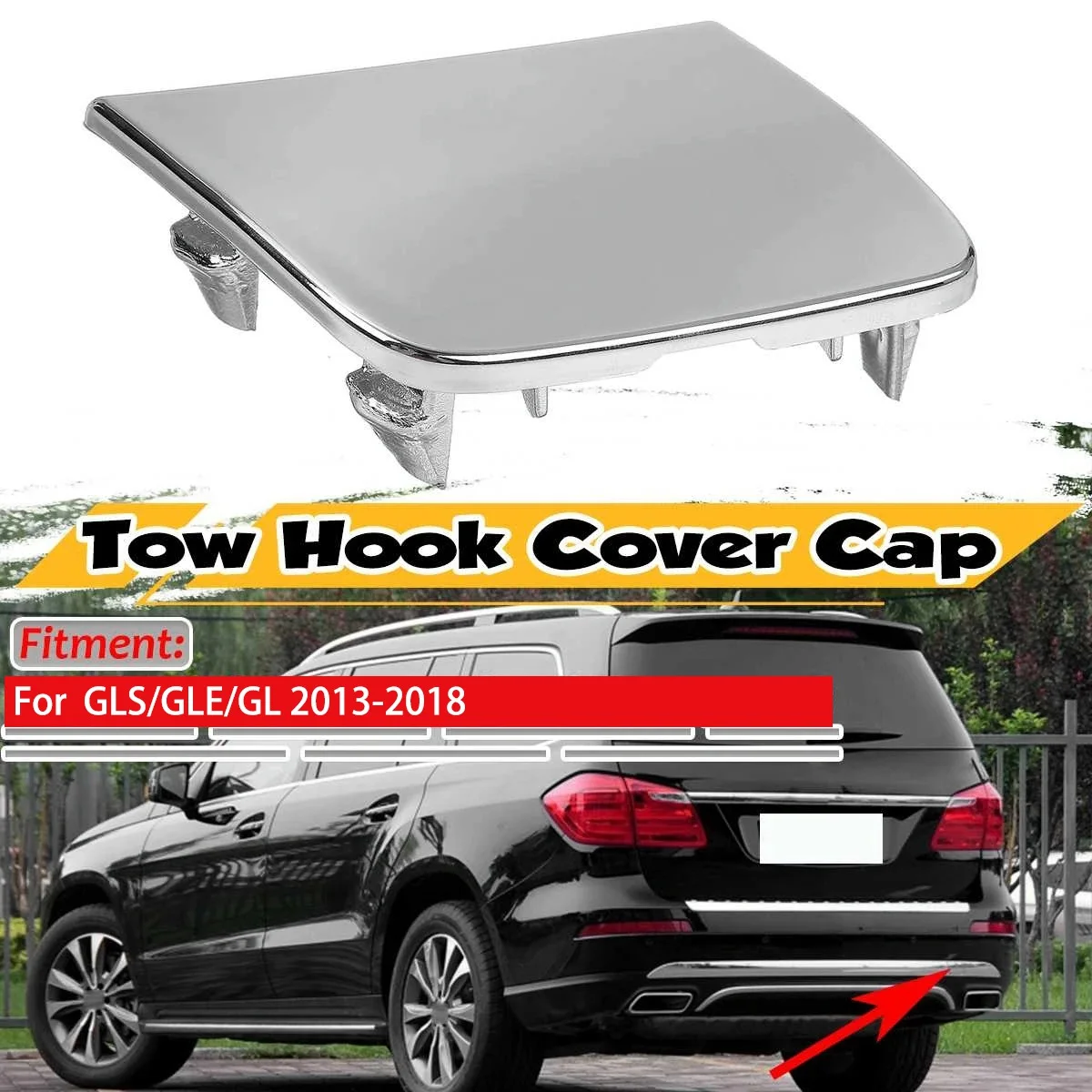 1668852323 Chrome Car Rear Bumper Tow Hook Cover Cap Towing Hole Lid Trailer Trim Cap for Benz W166 GLS GLE GL 2013-2018