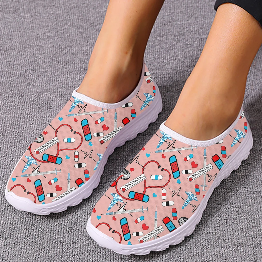 INSTANTARTS 2023 Nursing Shoes Stethoscope Medical Supplies Pattern Women\'s Non-Slip Flat Shoes Summer Breathable Mesh Sneakers