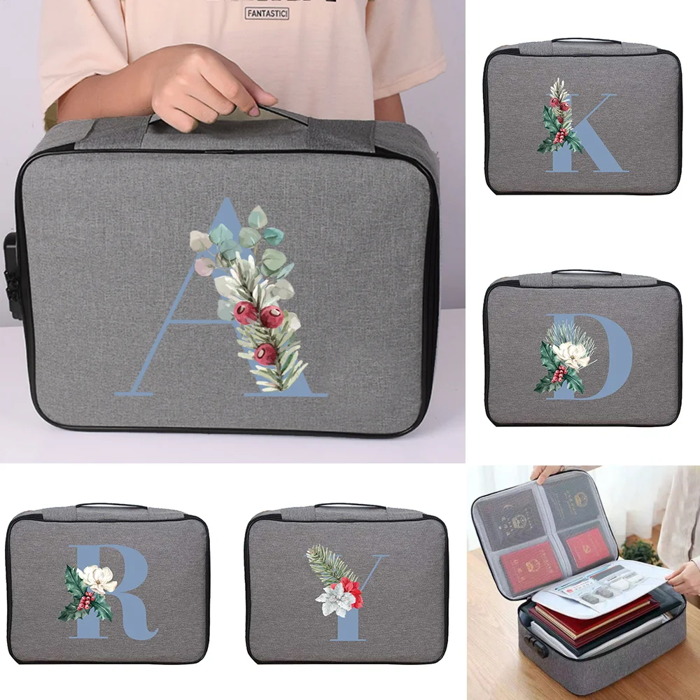 Document Bags Handbags Men Women's Outdoor Travel Credentials Waterproof Storage Bag Blue Letter Print Documents Organizer Case