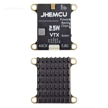 JHEMCU 2.5W VTX 5.8G 40CH Adjustable FPV Transmitter Built-in Microphone Heat Sink 2-6S 30X30mm Long Range for RC Airplane FPV