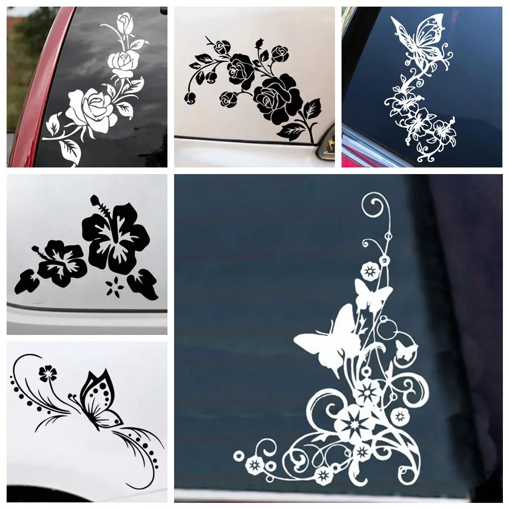 Blumen, Rosen, Schmetterlinge fallen Versand Schmetterling Auto Aufkleber Vinyl Auto Laptop Tür und Aufkleber Haube