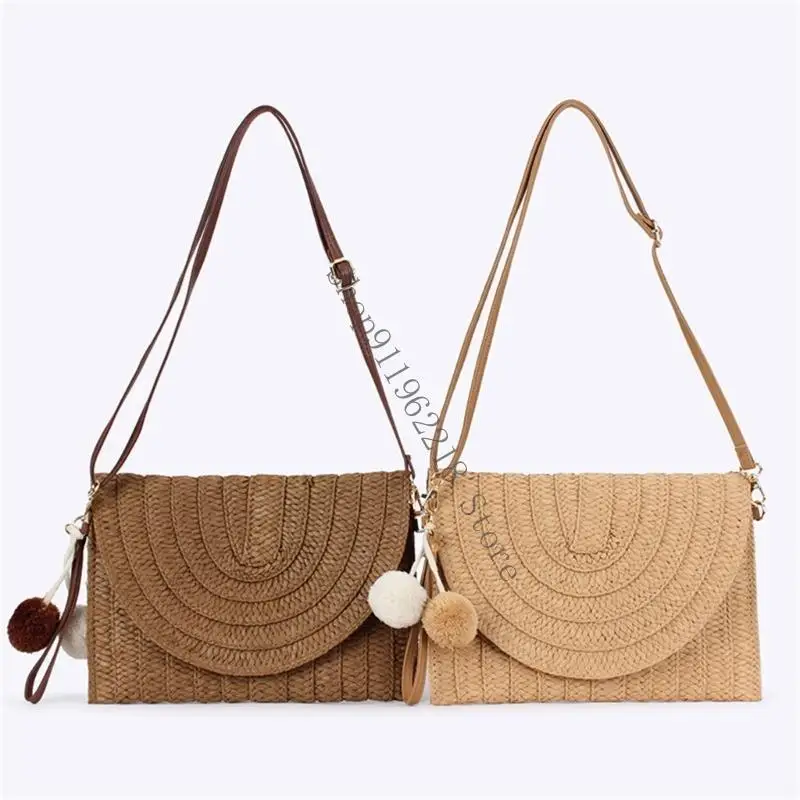 

Women Straw Beach Bag Simple Crossbody Bag Handmade Shoulder Bag Daily Bag 066F
