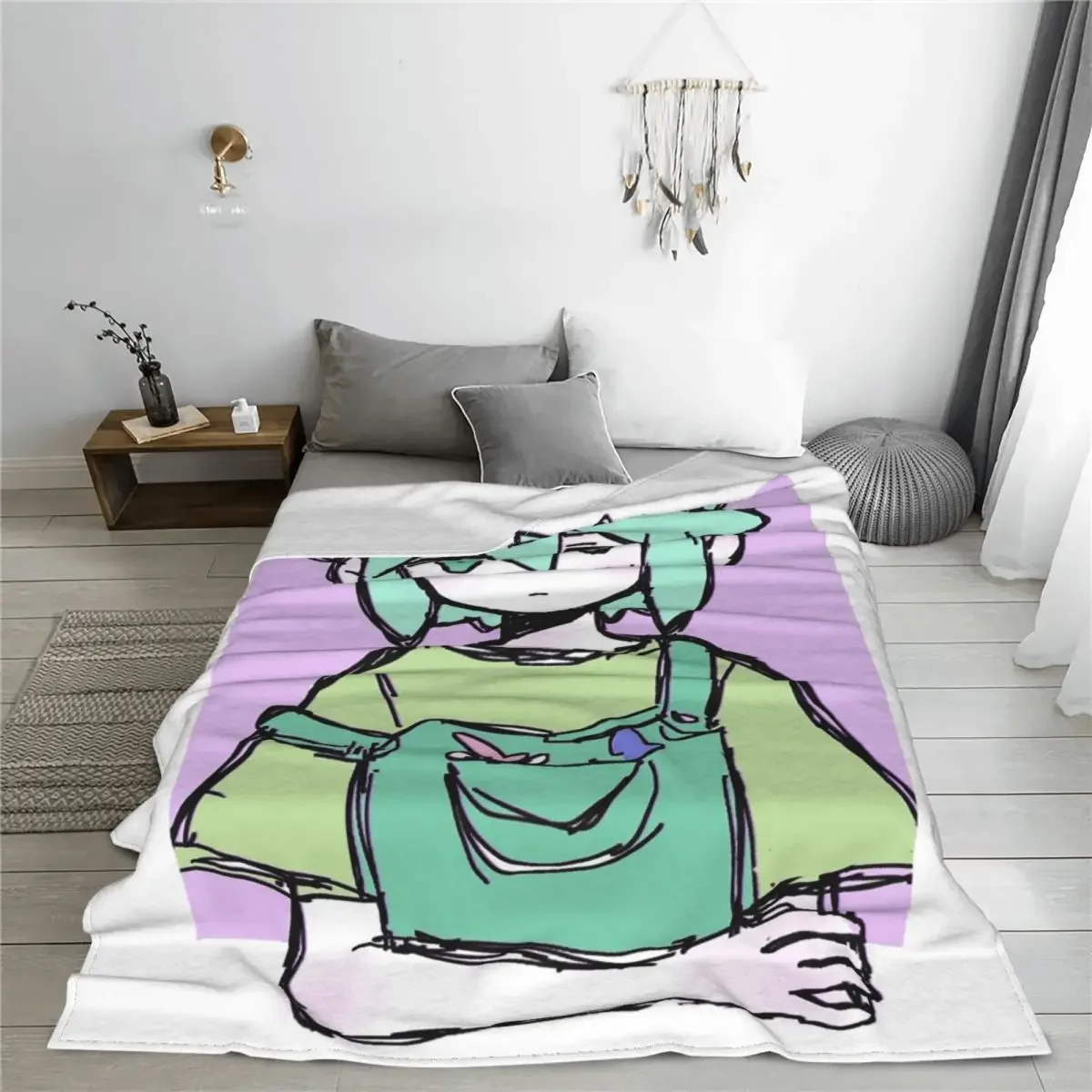 Omori Basil Knitted Blankets Game Cartoon Flannel Throw Blankets Bedroom Sofa Decoration Ultra-Soft Warm Bedsprea