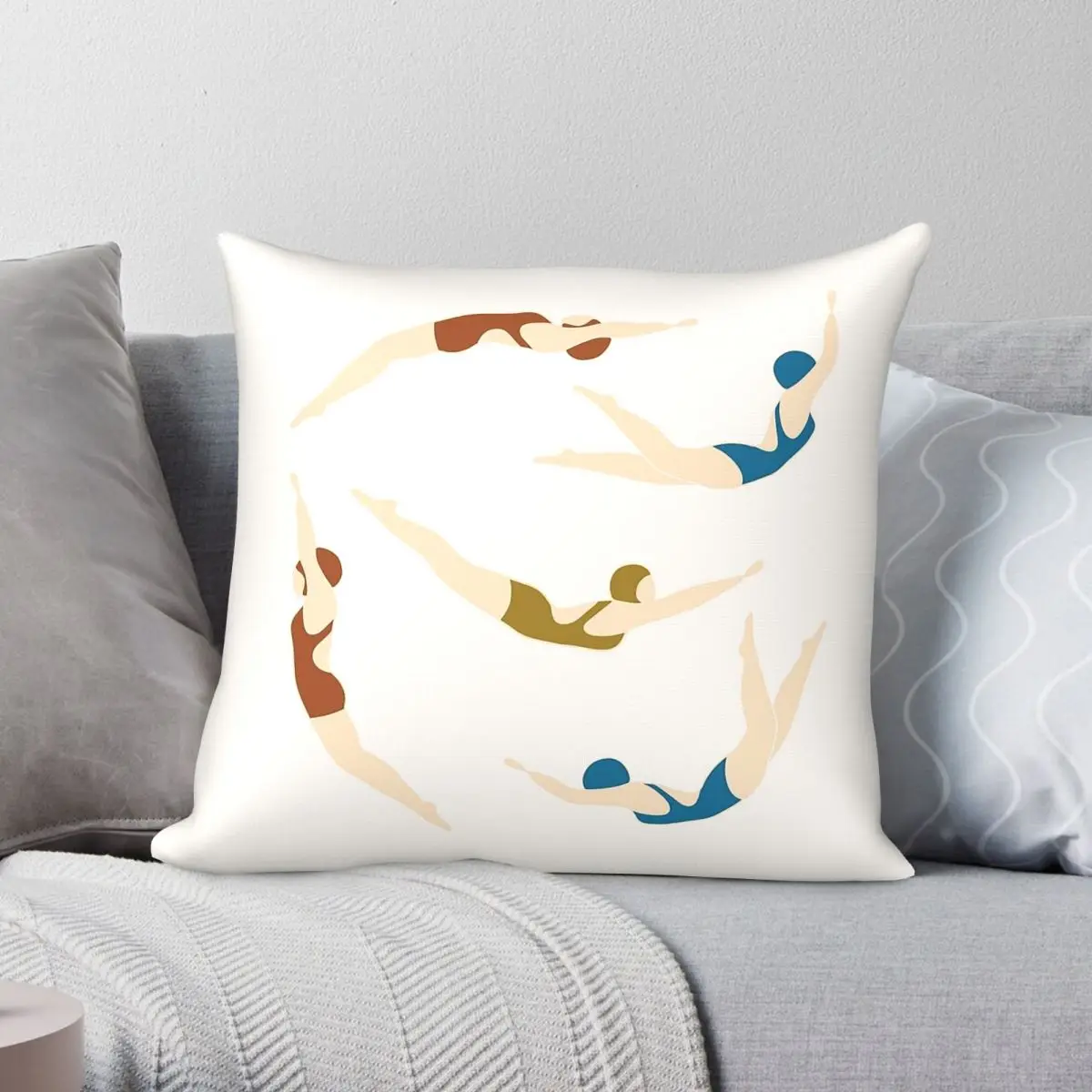 Retro Swimmers Square Pillowcase Polyester Linen Velvet Pattern Zip Decor Pillow Case Home Cushion Cover 45x45